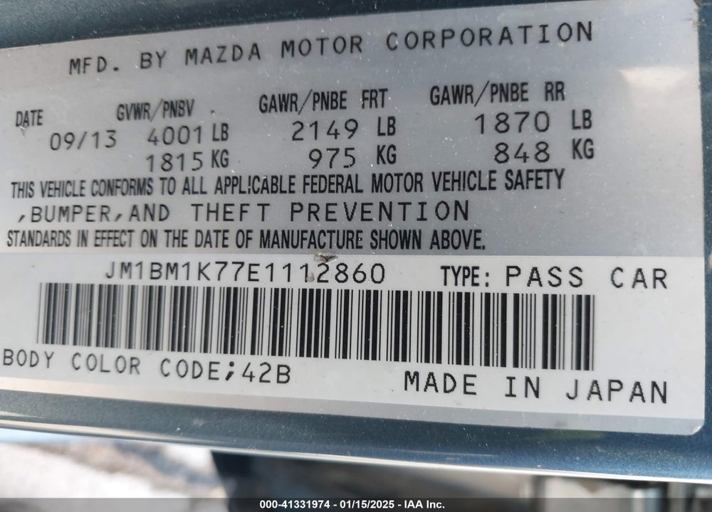 2014 MAZDA MAZDA3 VIN: JM1BM1K77E1112860