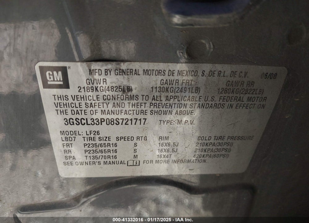 2008 SATURN VUE 4-CYL XE VIN: 3GSCL33P08S721717