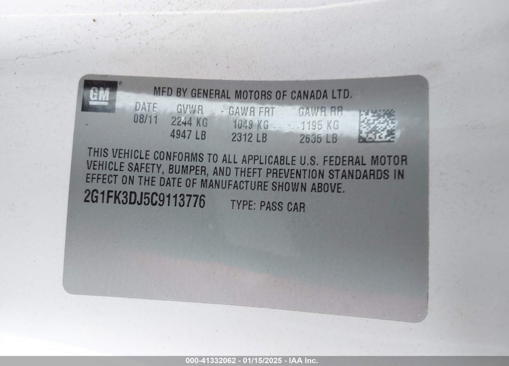2012 CHEVROLET CAMARO 2SS VIN: 2G1FK3DJ5C9113776