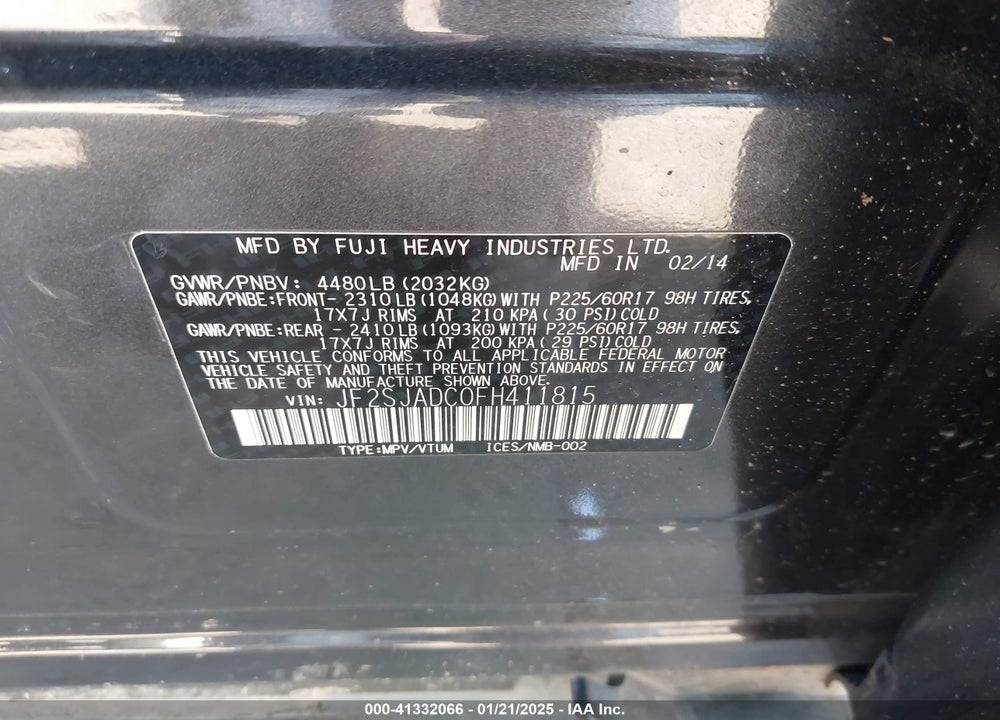 2015 SUBARU FORESTER 2.5I PREMIUM VIN: JF2SJADC0FH411815
