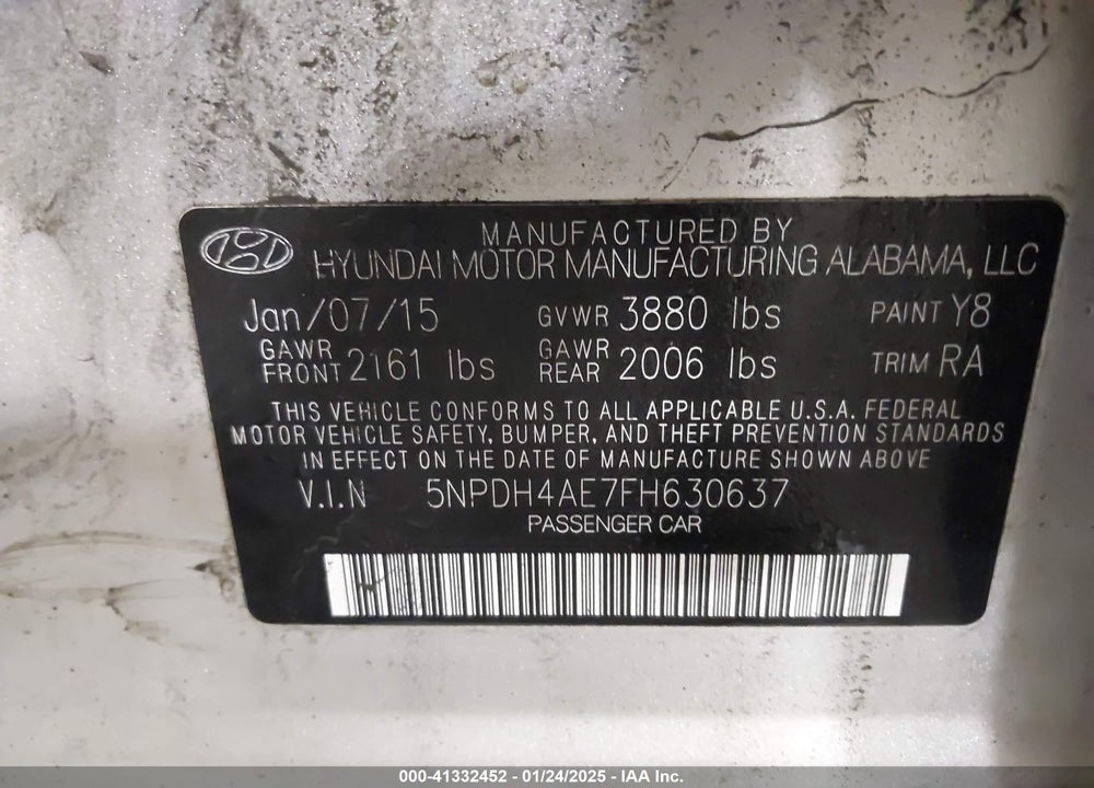 2015 HYUNDAI ELANTRA LIMITED VIN: 5NPDH4AE7FH630637