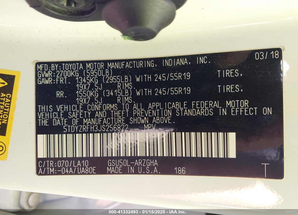 2018 TOYOTA HIGHLANDER VIN: 5TDYZRFH3JS256822