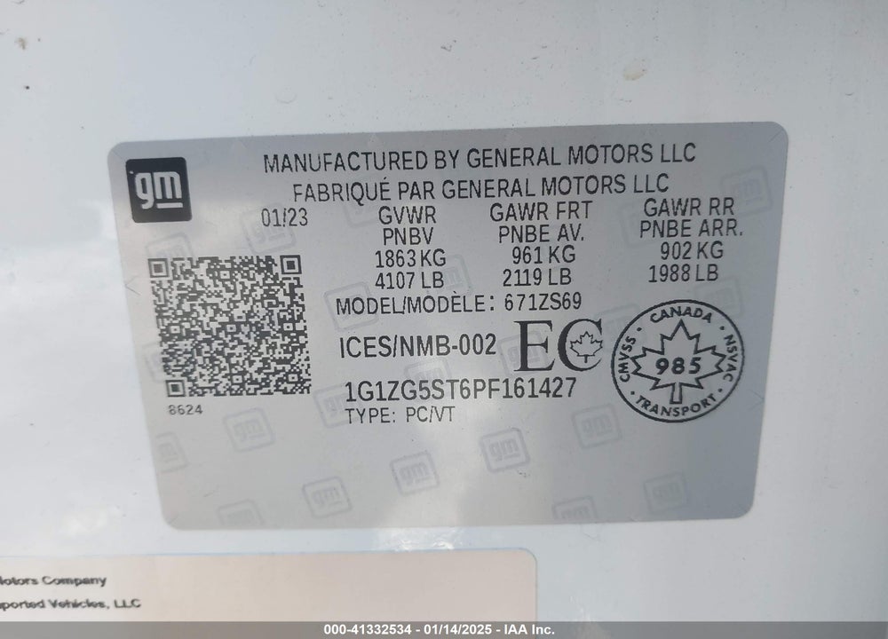 2023 CHEVROLET MALIBU VIN: 1G1ZG5ST6PF161427