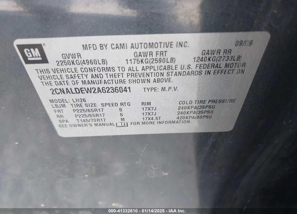 2010 CHEVROLET EQUINOX LT VIN: 2CNALDEW2A6236041