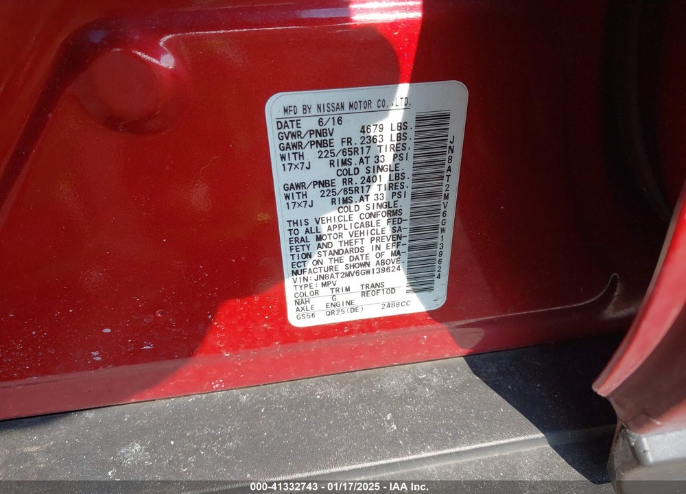 2016 NISSAN ROGUE VIN: JN8AT2MV6GW139624