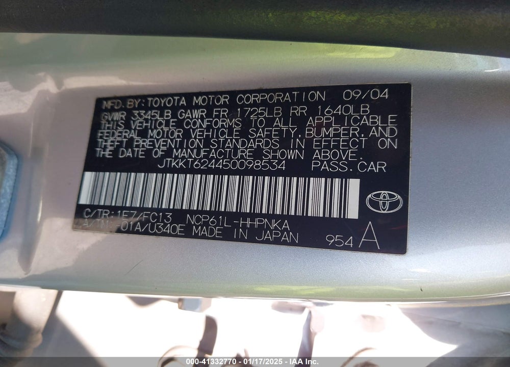 2005 SCION XA VIN: JTKKT624450098534