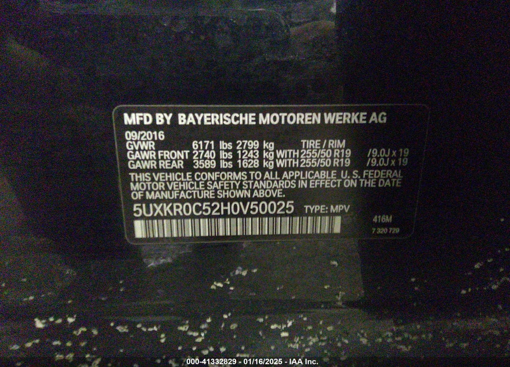 2017 BMW X5 XDRIVE35I VIN: 5UXKR0C52H0V50025