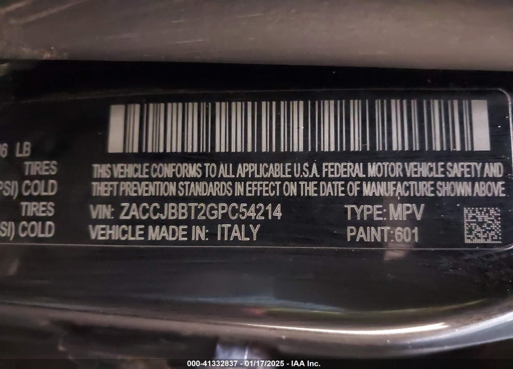 2016 JEEP RENEGADE LATITUDE VIN: ZACCJBBT2GPC54214