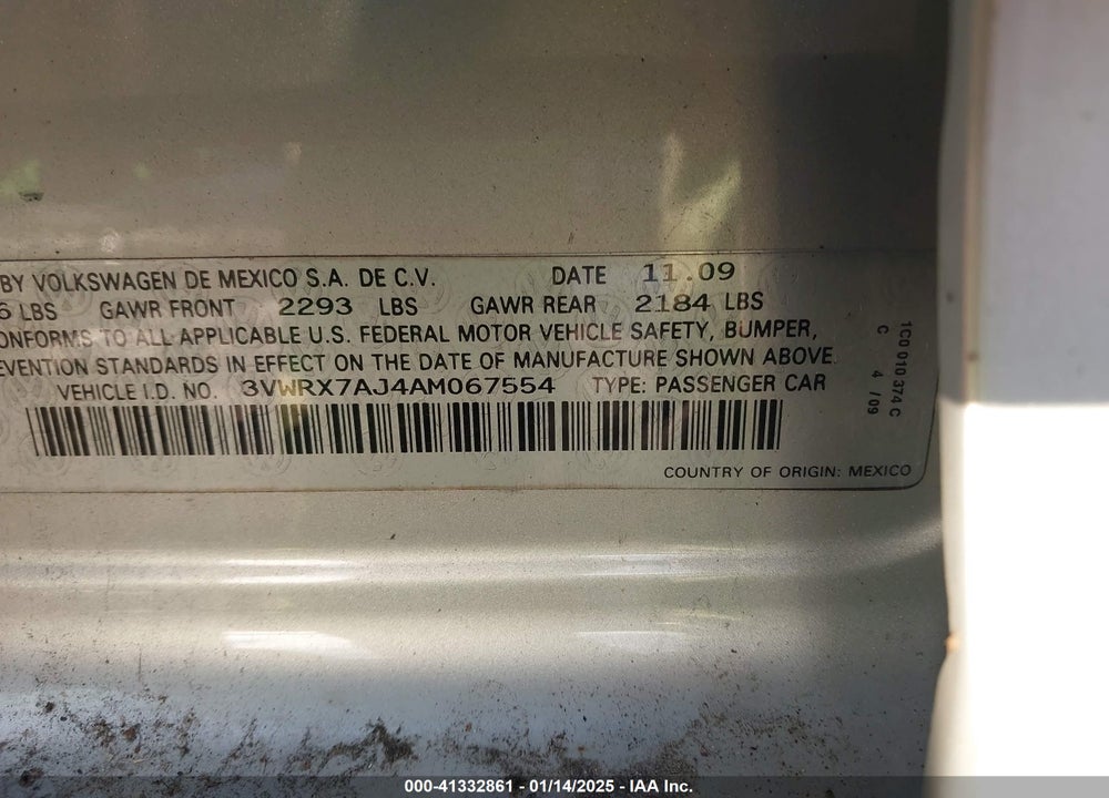 2010 VOLKSWAGEN JETTA SE VIN: 3VWRX7AJ4AM067554