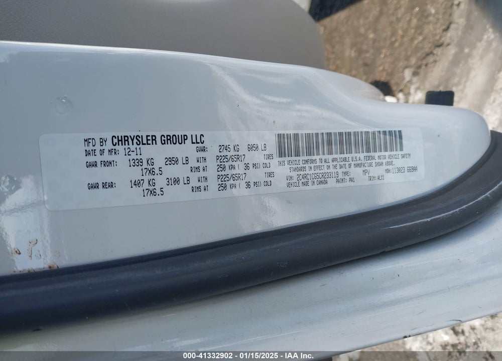 2012 CHRYSLER TOWN & COUNTRY TOURING-L VIN: 2C4RC1CG5CR233119