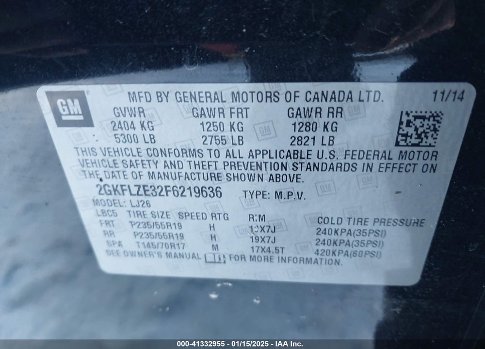 2015 GMC TERRAIN DENALI VIN: 2GKFLZE32F6219636