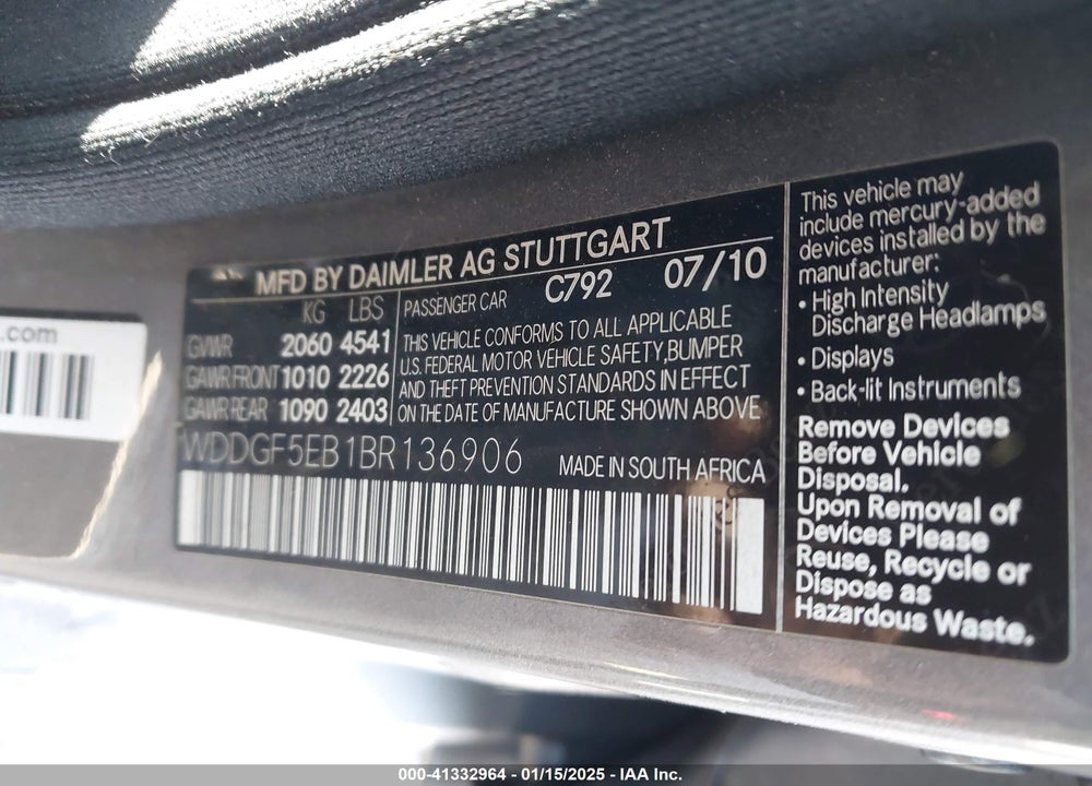 2011 MERCEDES-BENZ C 300 LUXURY/SPORT VIN: WDDGF5EB1BR136906