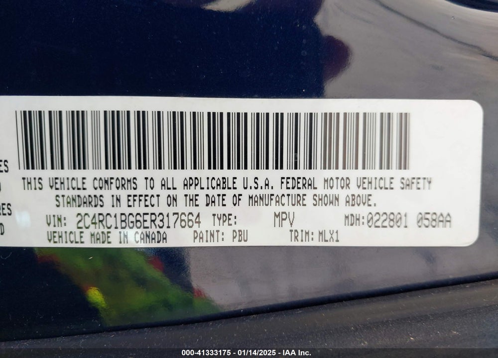 2014 CHRYSLER TOWN & COUNTRY TOURING VIN: 2C4RC1BG6ER317664