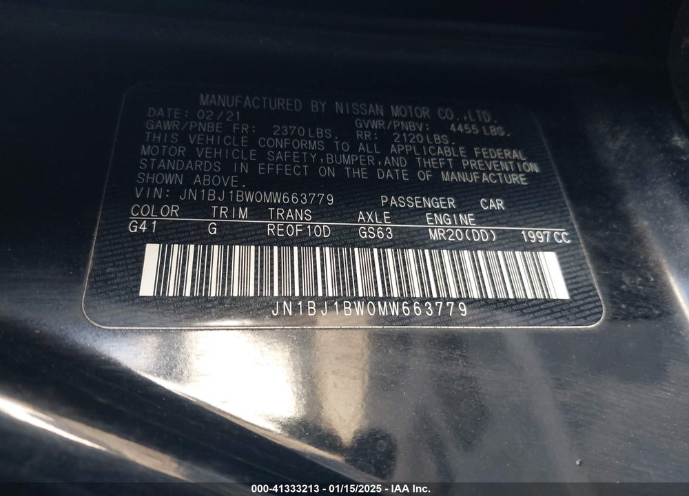 2021 NISSAN ROGUE SPORT VIN: JN1BJ1BW0MW663779