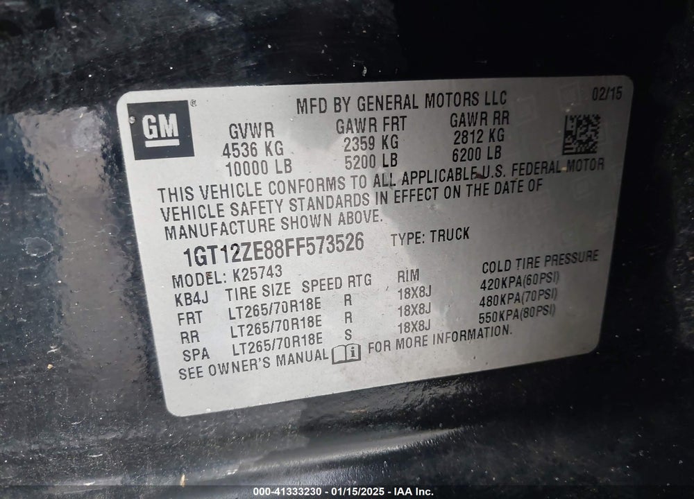 2015 GMC SIERRA 2500HD VIN: 1GT12ZE88FF573526