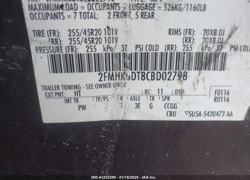 2012 FORD FLEX LIMITED VIN: 2FMHK6DT8CBD02798