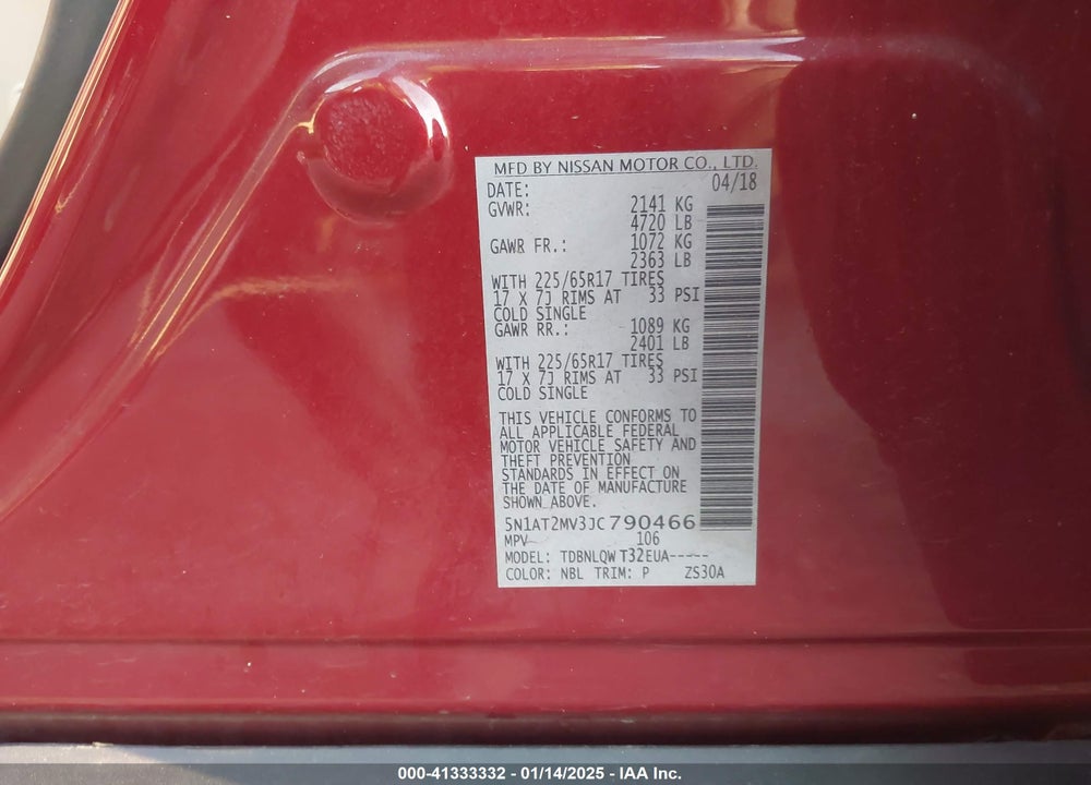 2018 NISSAN ROGUE SV VIN: 5N1AT2MV3JC790466