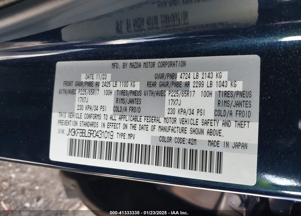 2024 MAZDA CX-5 2.5 S SELECT VIN: JM3KFBBL6R0431019