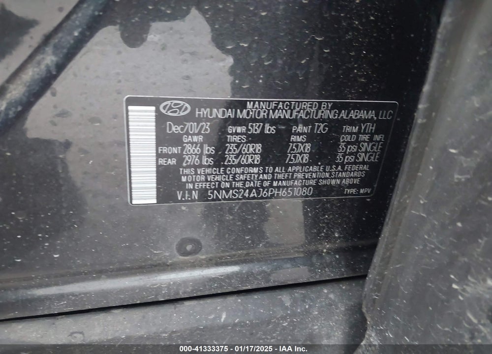 2023 HYUNDAI SANTA FE SEL VIN: 5NMS24AJ6PH651080