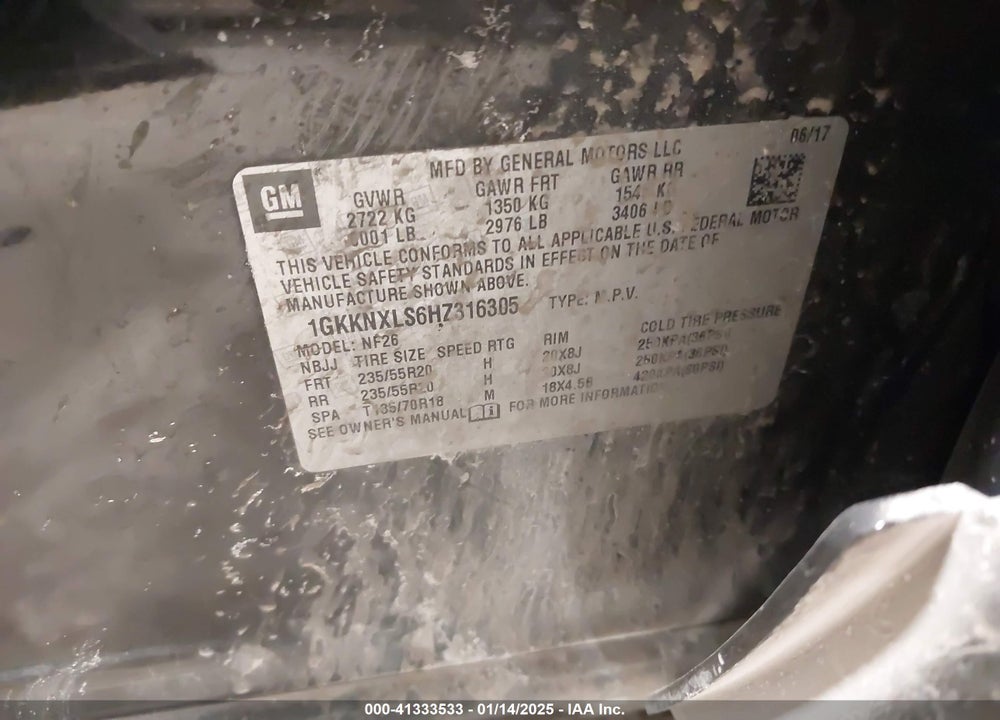 2017 GMC ACADIA DENALI VIN: 1GKKNXLS6HZ316305