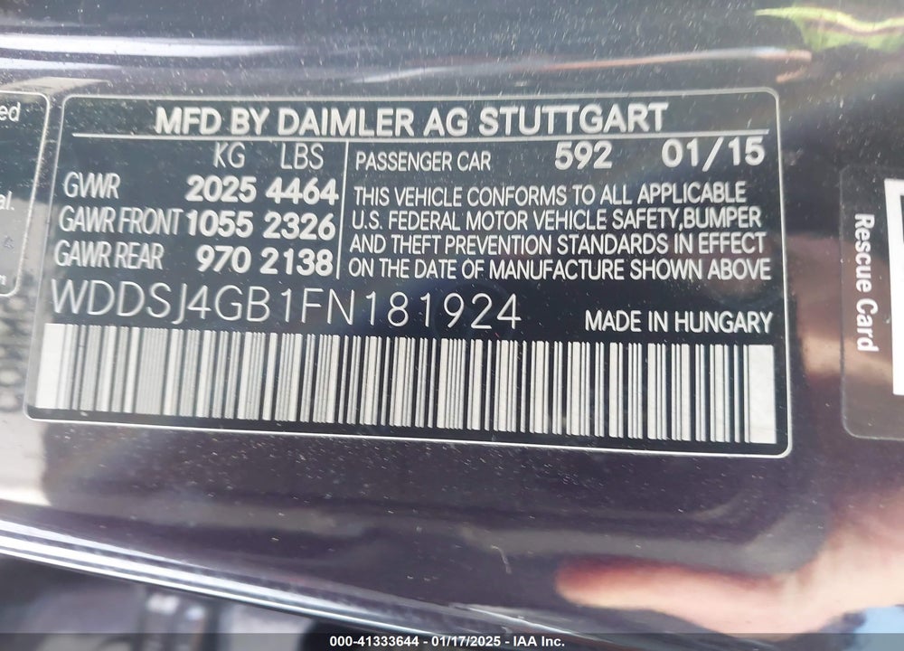 2015 MERCEDES-BENZ CLA 250 VIN: WDDSJ4GB1FN181924