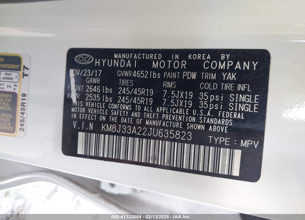 2018 HYUNDAI TUCSON VALUE VIN: KM8J33A22JU635823