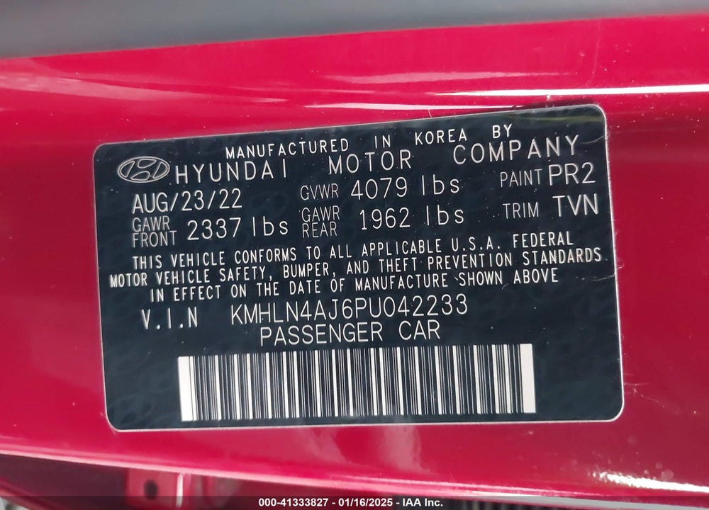 2023 HYUNDAI ELANTRA HYBRID LIMITED VIN: KMHLN4AJ6PU042233