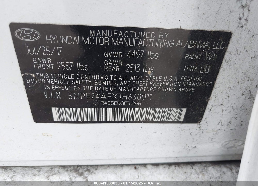 2018 HYUNDAI SONATA VIN: 5NPE24AFXJH630011