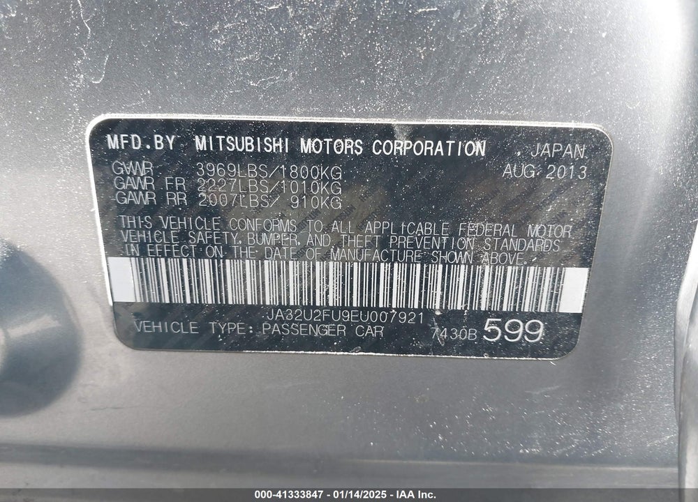 2014 MITSUBISHI LANCER VIN: JA32U2FU9EU007921