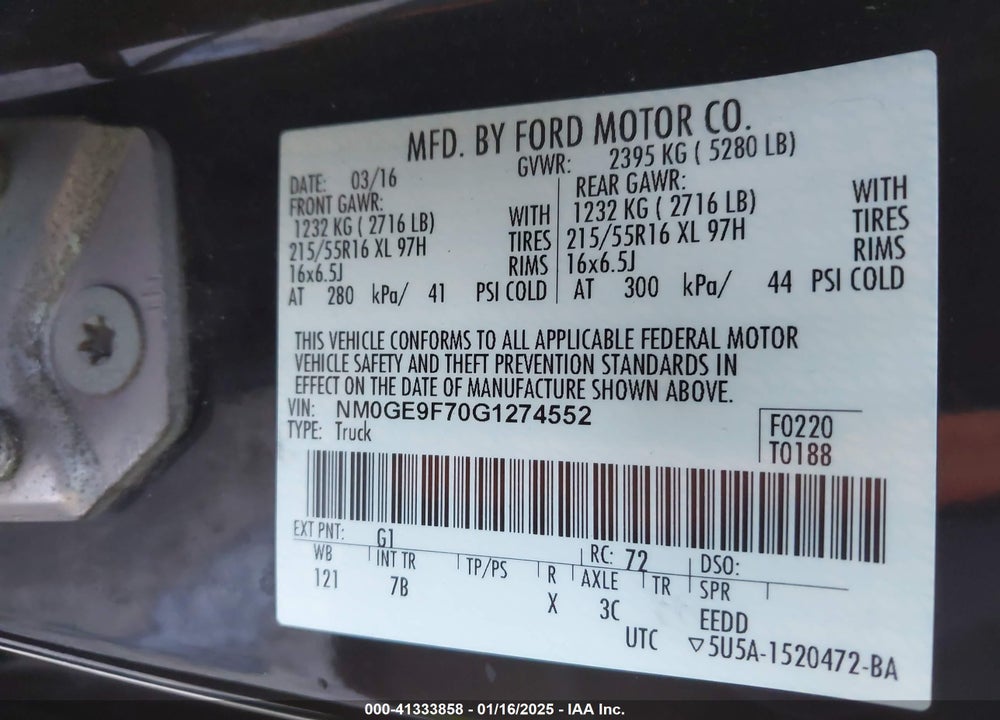 2016 FORD TRANSIT CONNECT XLT VIN: NM0GE9F70G1274552