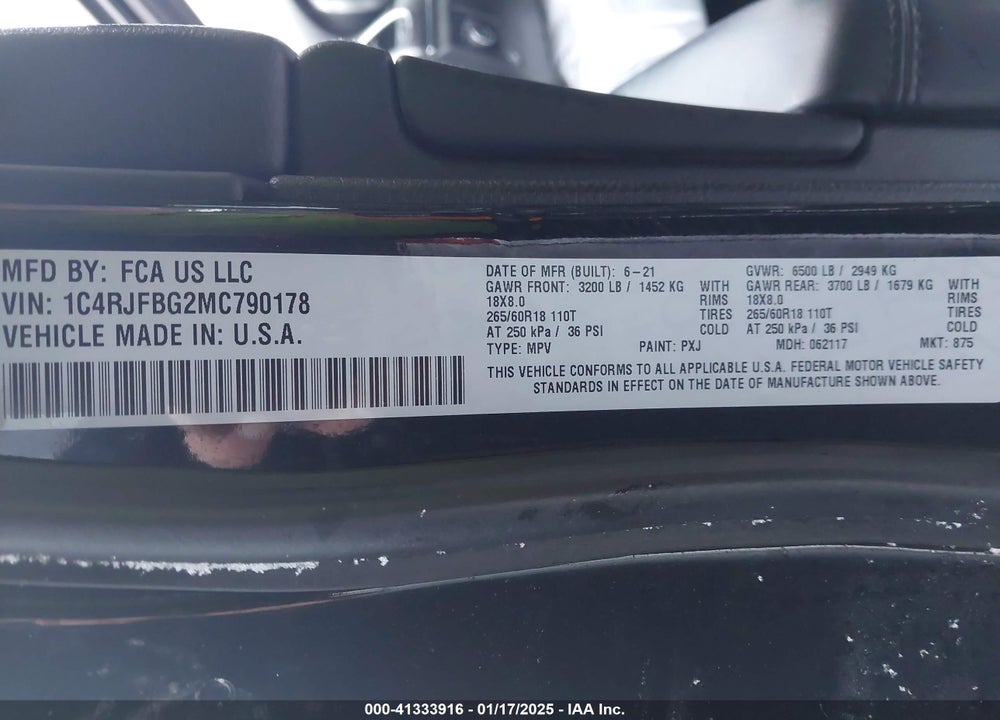 2021 JEEP GRAND CHEROKEE LIMITED 4X4 VIN: 1C4RJFBG2MC790178