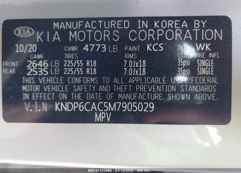 2021 KIA SPORTAGE S VIN: KNDP6CAC5M7905029