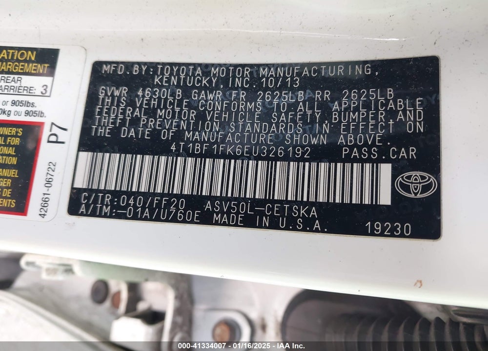 2014 TOYOTA CAMRY SE VIN: 4T1BF1FK6EU326192