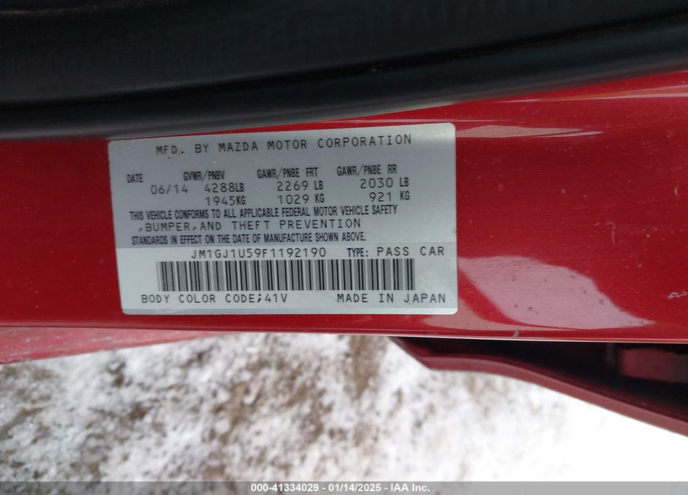 2015 MAZDA MAZDA6 VIN: JM1GJ1U59F1192190