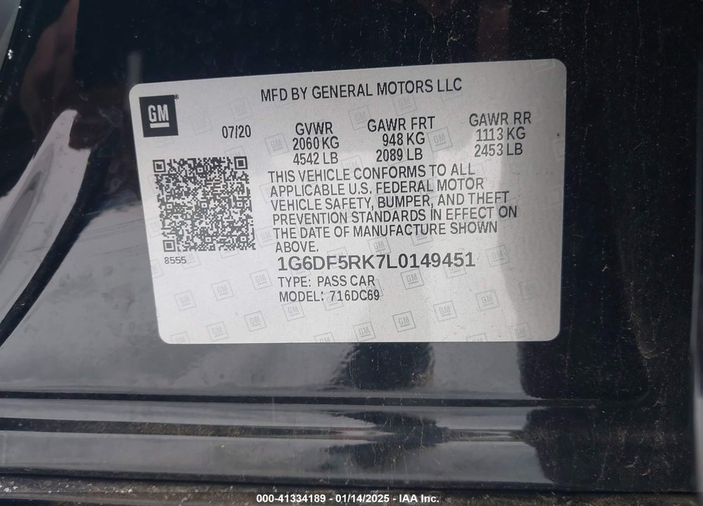 2020 CADILLAC CT4 VIN: 1G6DF5RK7L0149451