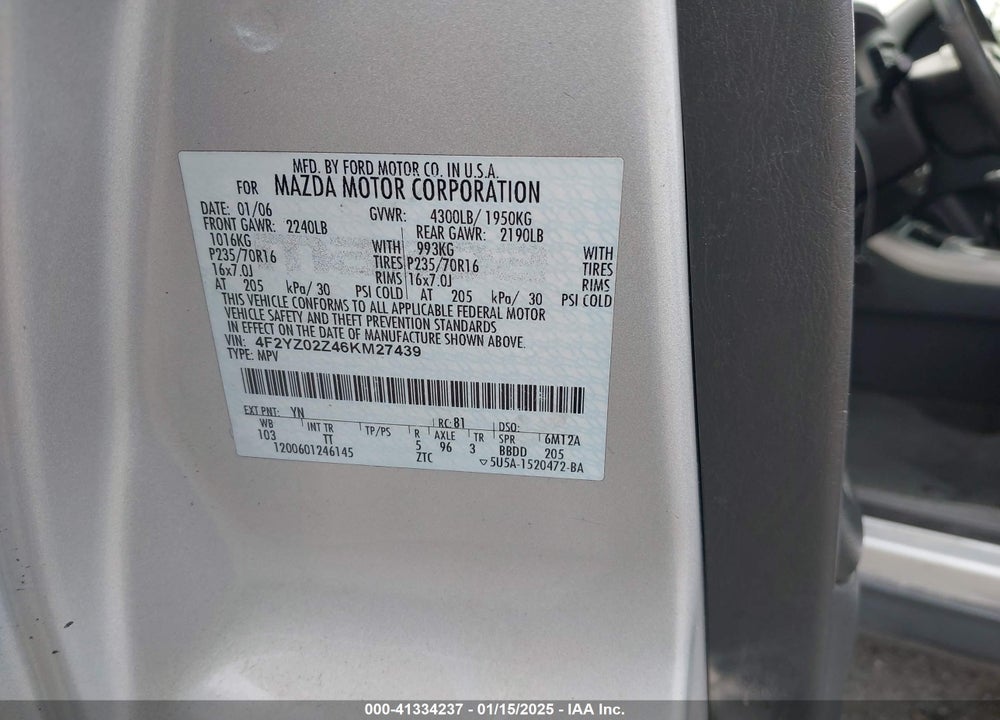 2006 MAZDA TRIBUTE I VIN: 4F2YZ02Z46KM27439