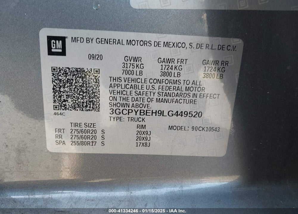 2020 CHEVROLET SILVERADO 1500 4WD SHORT BED CUSTOM VIN: 3GCPYBEH9LG449520