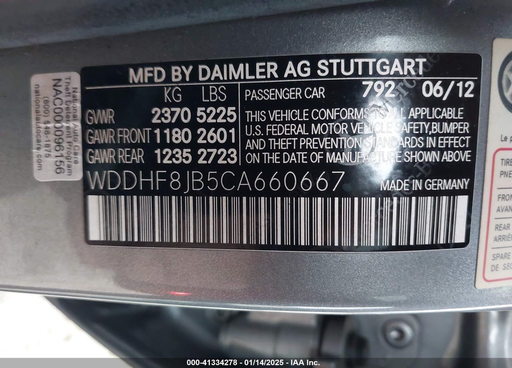 2012 MERCEDES-BENZ E 350 VIN: WDDHF8JB5CA660667