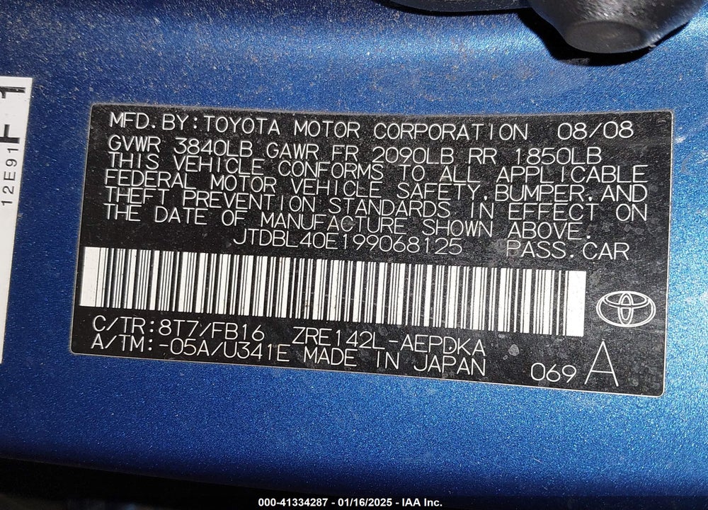 2009 TOYOTA COROLLA LE VIN: JTDBL40E199068125
