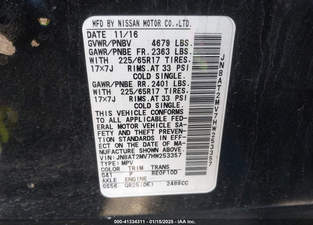 2017 NISSAN ROGUE S VIN: JN8AT2MV7HW253357