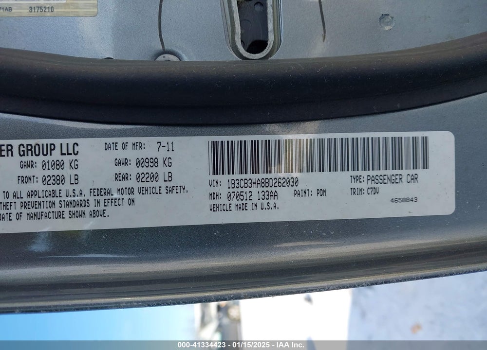 2011 DODGE CALIBER VIN: 1B3CB3HA8BD262030