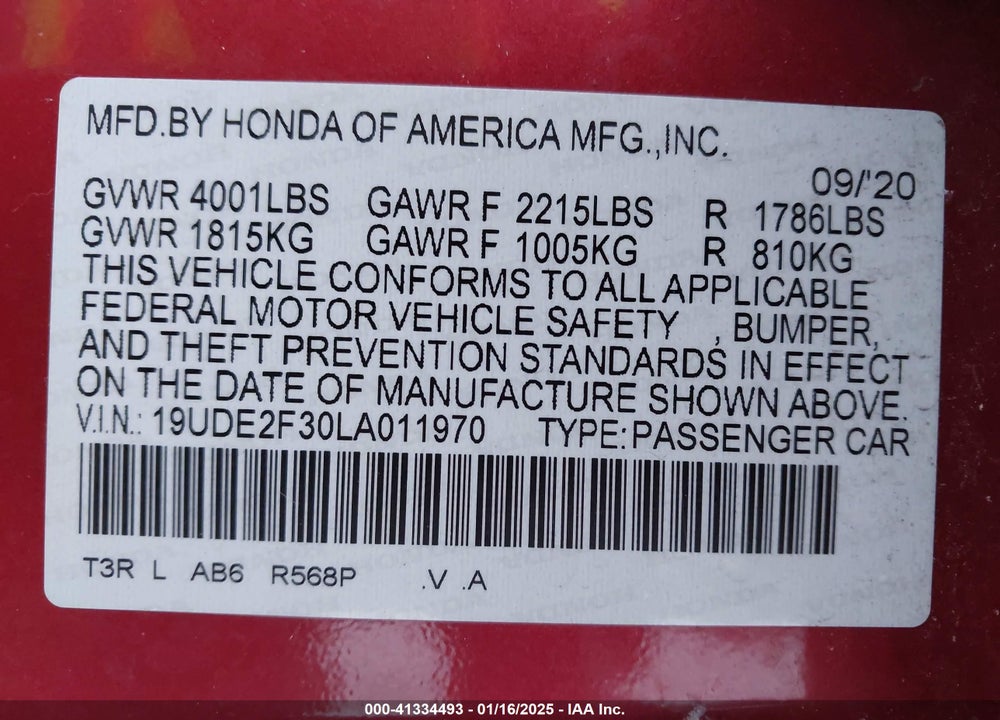 2020 ACURA ILX STANDARD VIN: 19UDE2F30LA011970