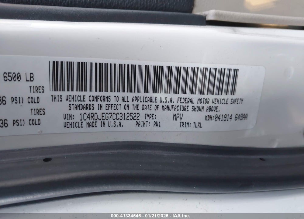 2012 DODGE DURANGO CITADEL VIN: 1C4RDJEG7CC312522