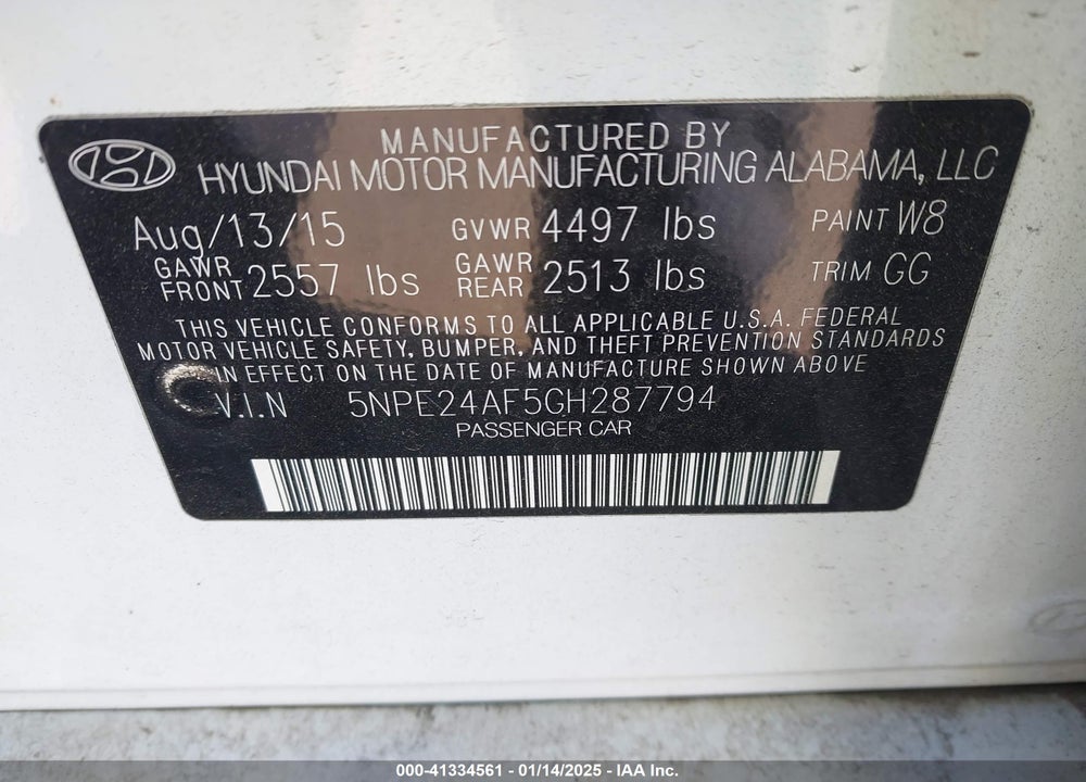 2016 HYUNDAI SONATA VIN: 5NPE24AF5GH287794