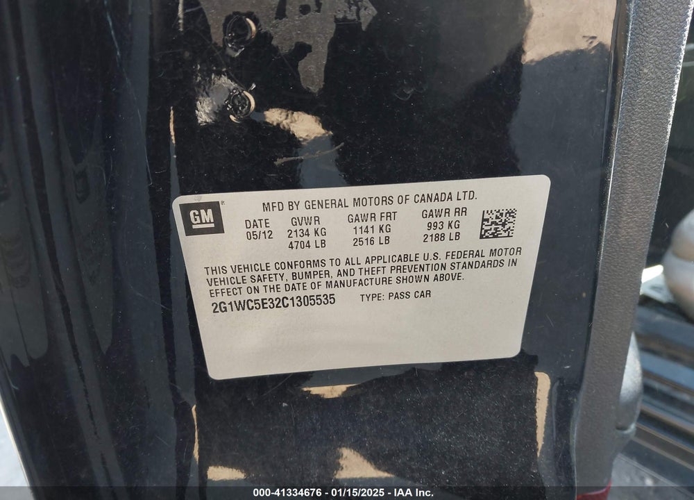 2012 CHEVROLET IMPALA VIN: 2G1WC5E32C1305535