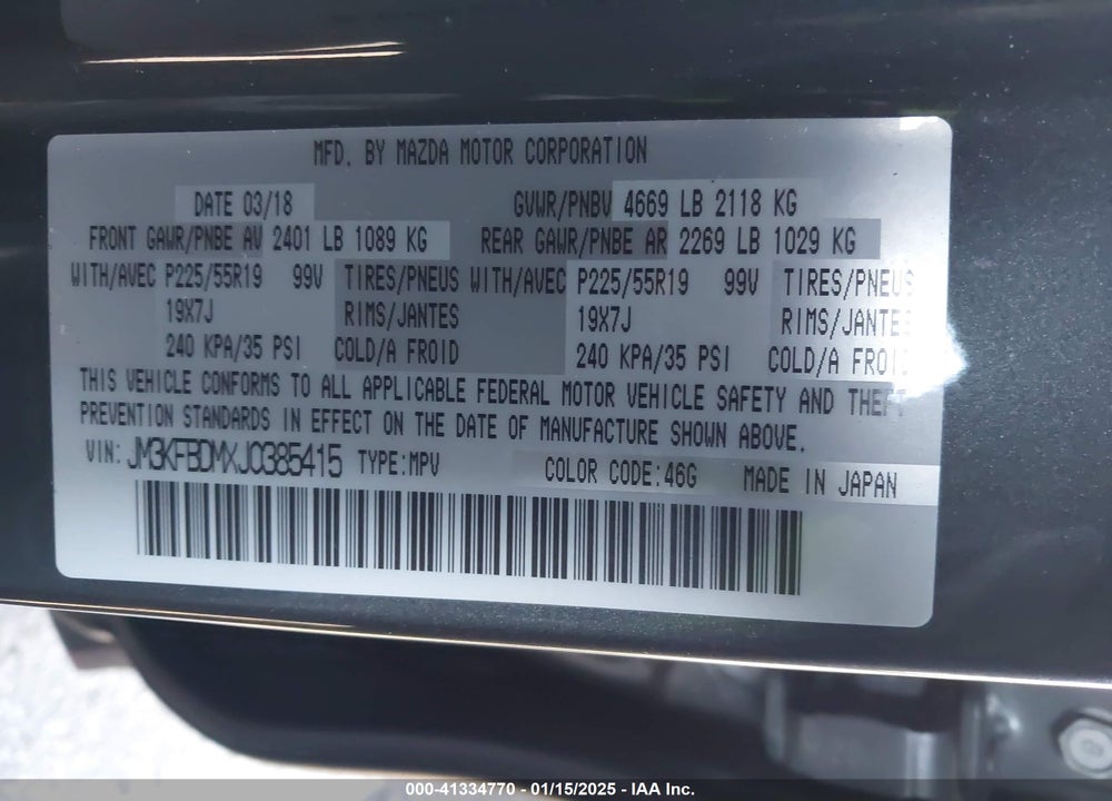 2018 MAZDA CX-5 GRAND TOURING VIN: JM3KFBDMXJ0385415
