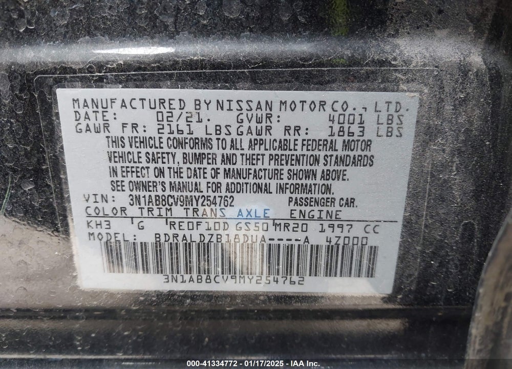 2021 NISSAN SENTRA VIN: 3N1AB8CV9MY254762