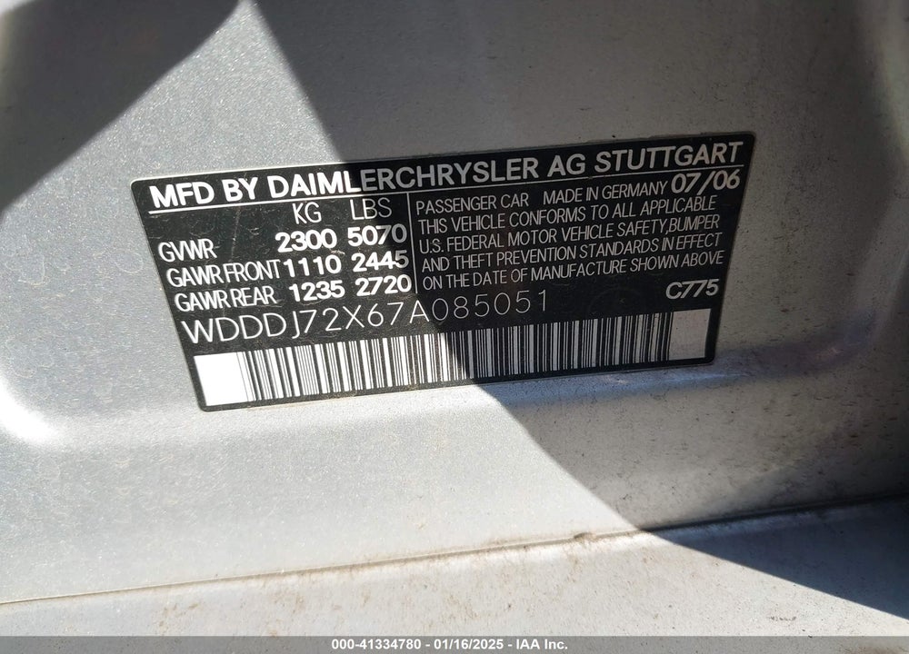 2007 MERCEDES-BENZ CLS 550 VIN: WDDDJ72X67A085051