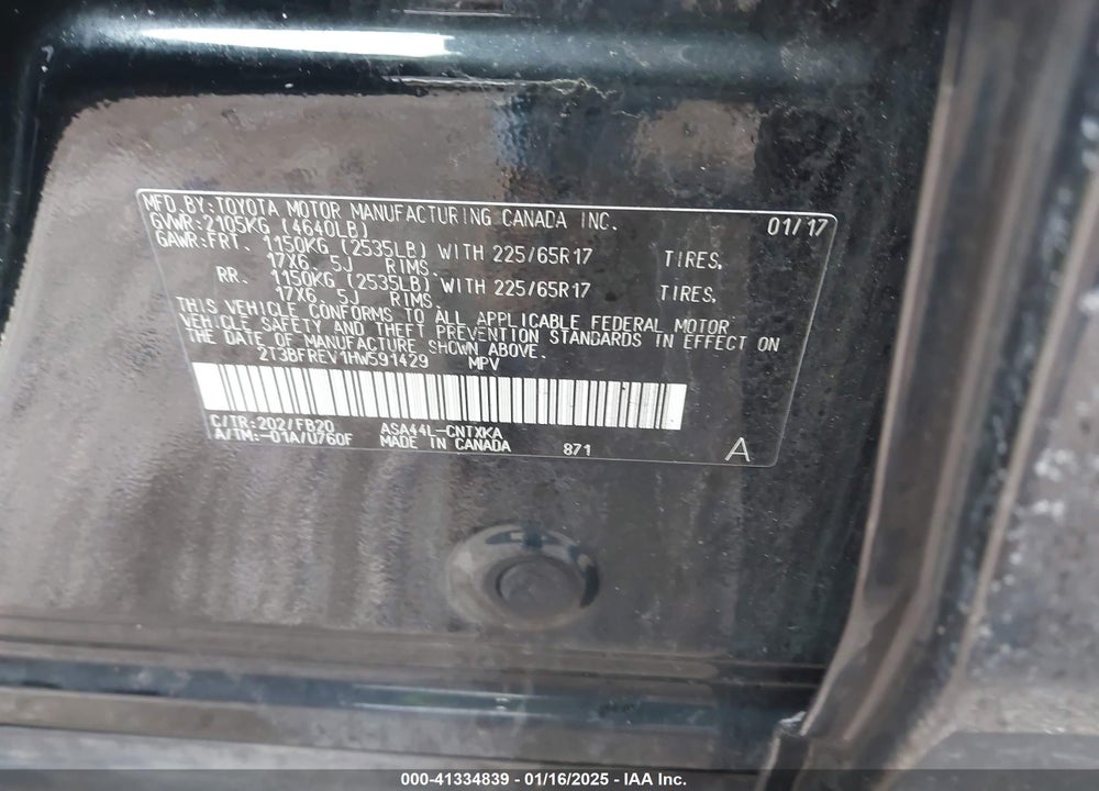 2017 TOYOTA RAV4 LE VIN: 2T3BFREV1HW591429