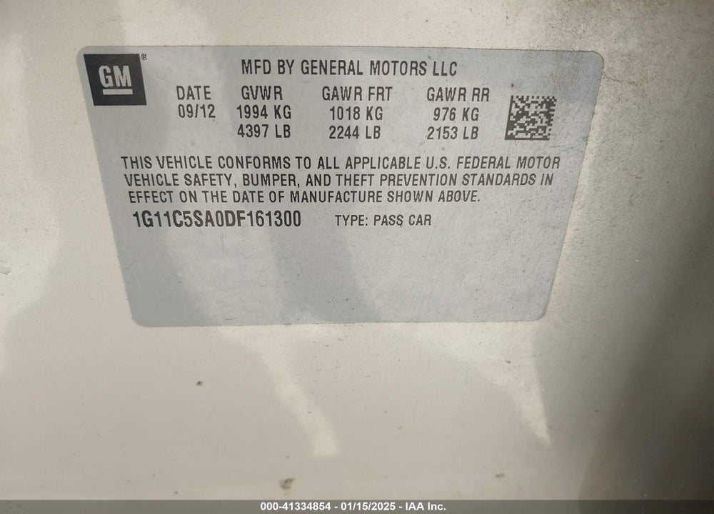 2013 CHEVROLET MALIBU VIN: 1G11C5SA0DF161300